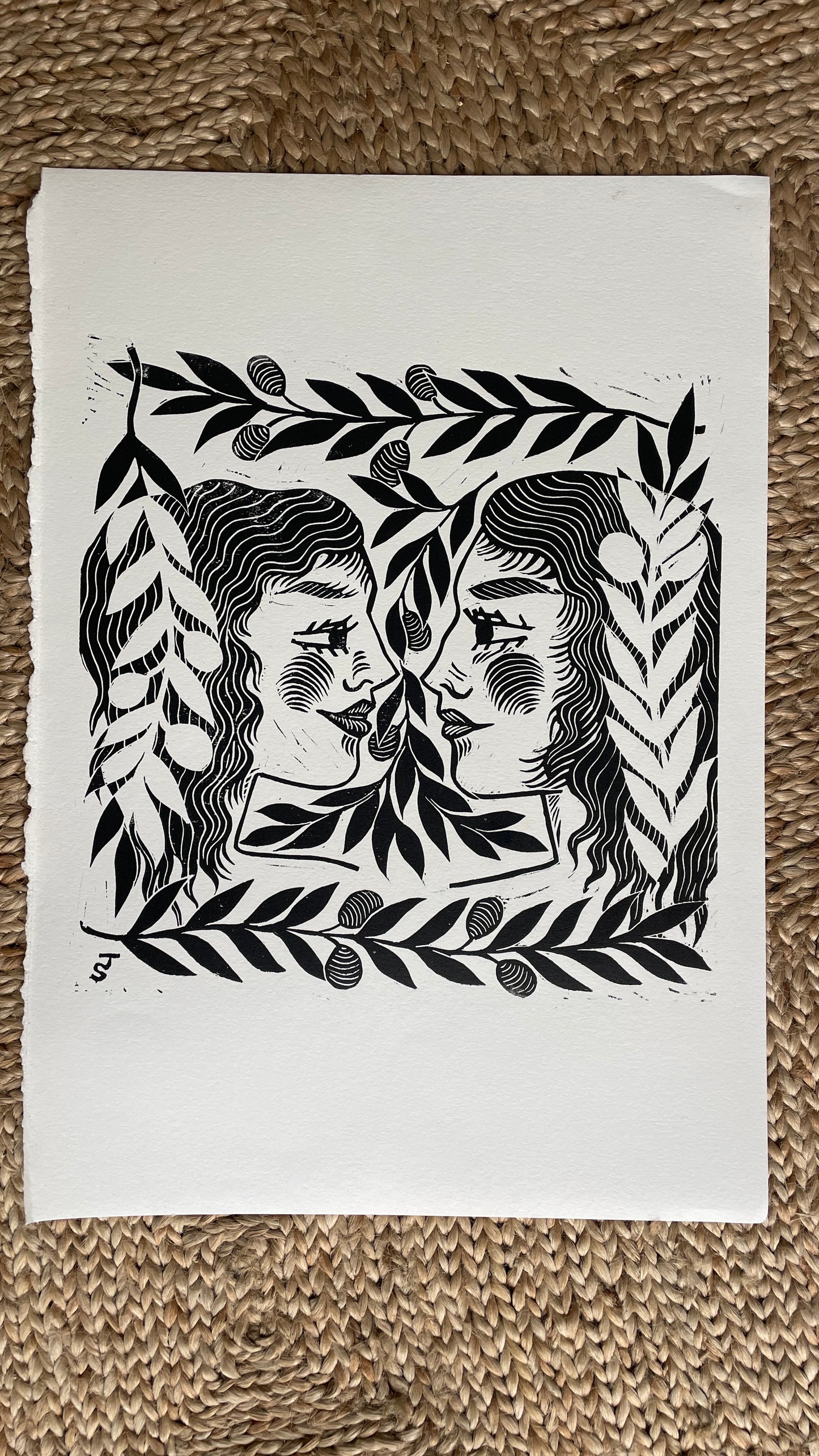 Misprint “Olive Branch” lino print