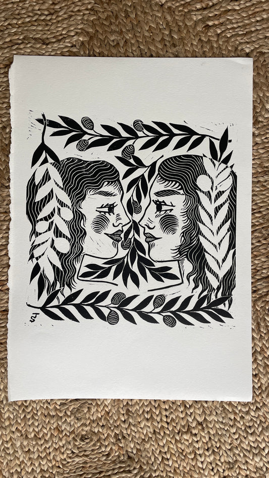 Misprint “Olive Branch” lino print