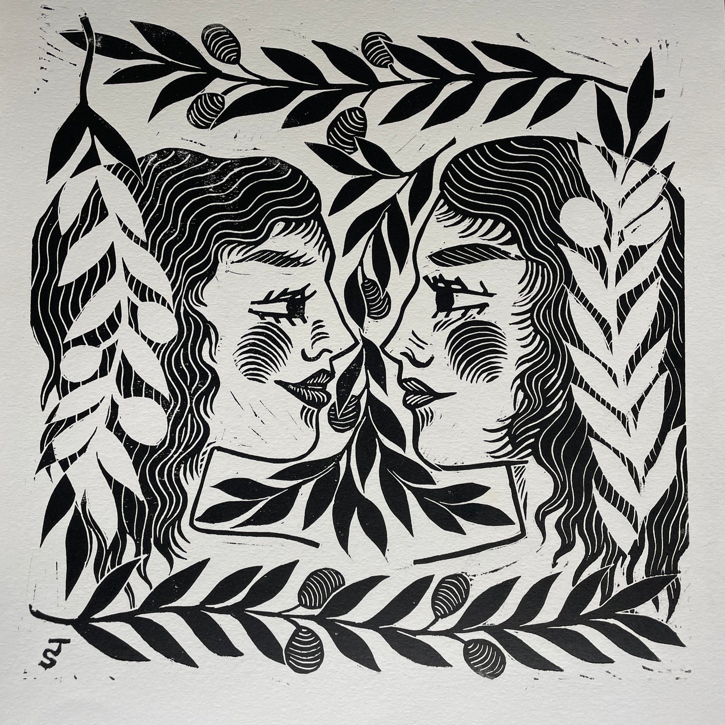 Misprint “Olive Branch” lino print