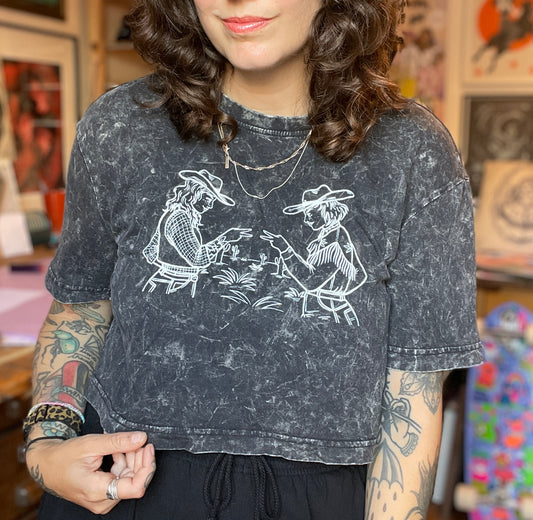 Rock, Paper, Scissors Cowgirl Cropped T-Shirt Acid Wash