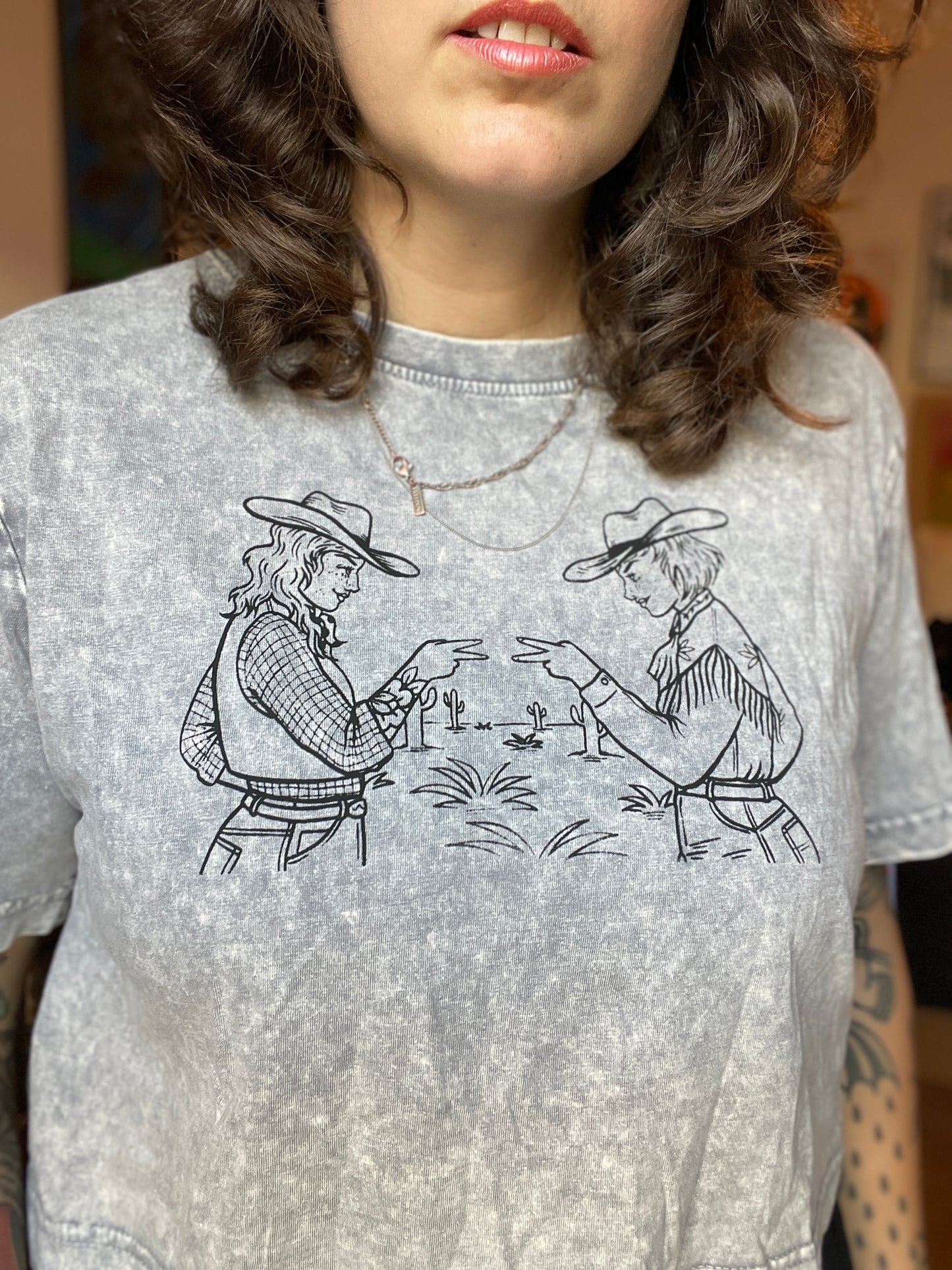 Rock, Paper, Scissors Cowgirl Cropped T-Shirt Acid Wash