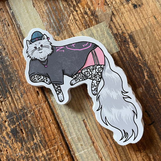 Long haired hipster cat sticker