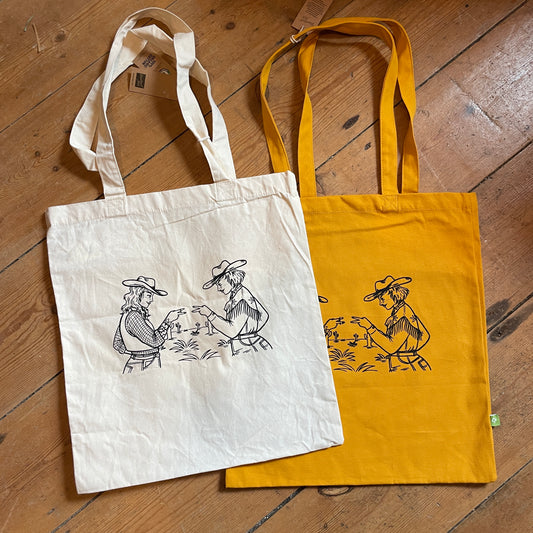 Bargain Rock, Paper, Scissors Cowgirls Tote Bags