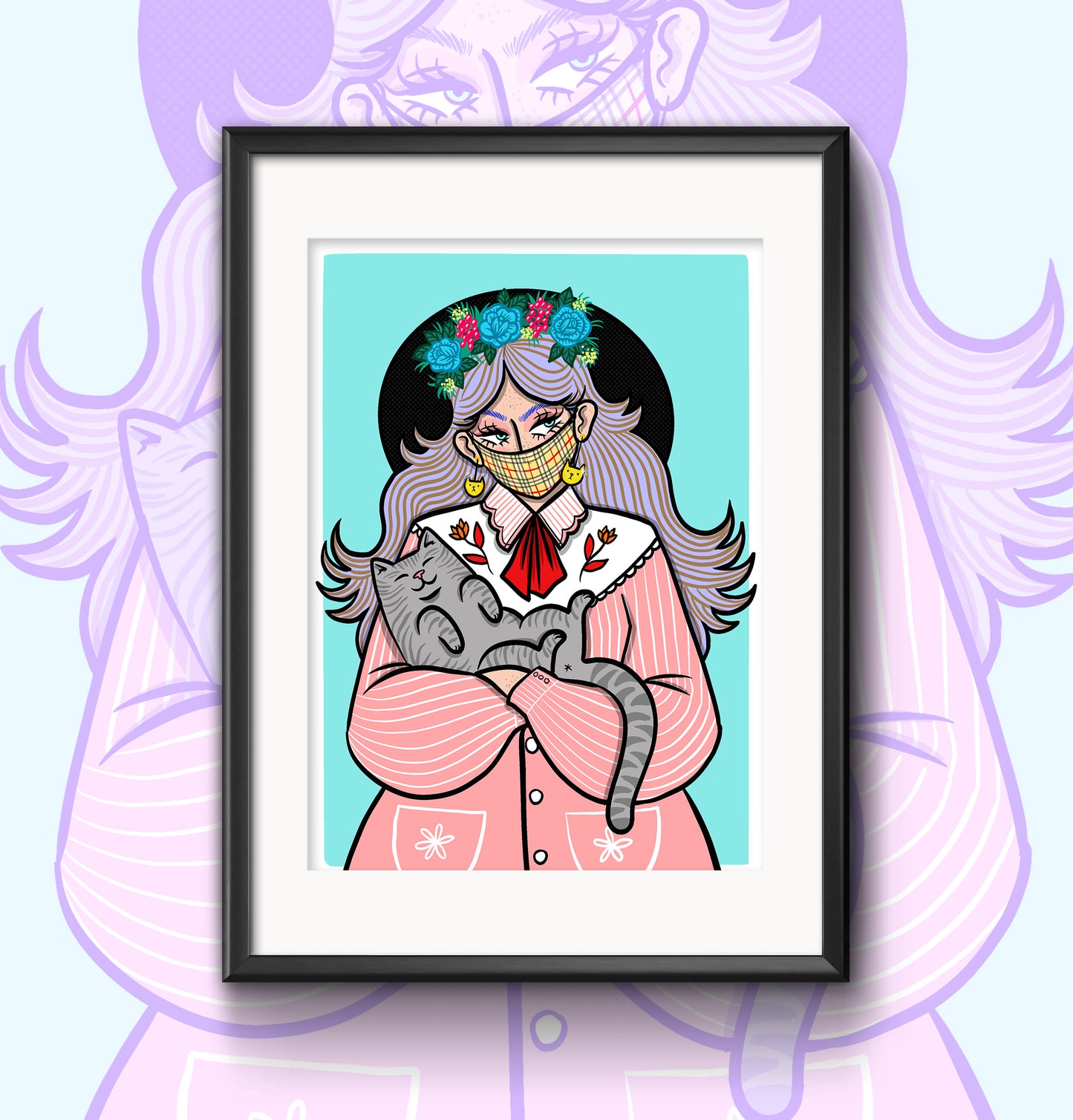 Mask wearing' cat loving' Print