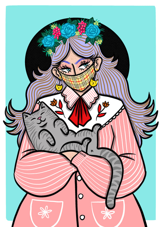 Mask wearing' cat loving' Print
