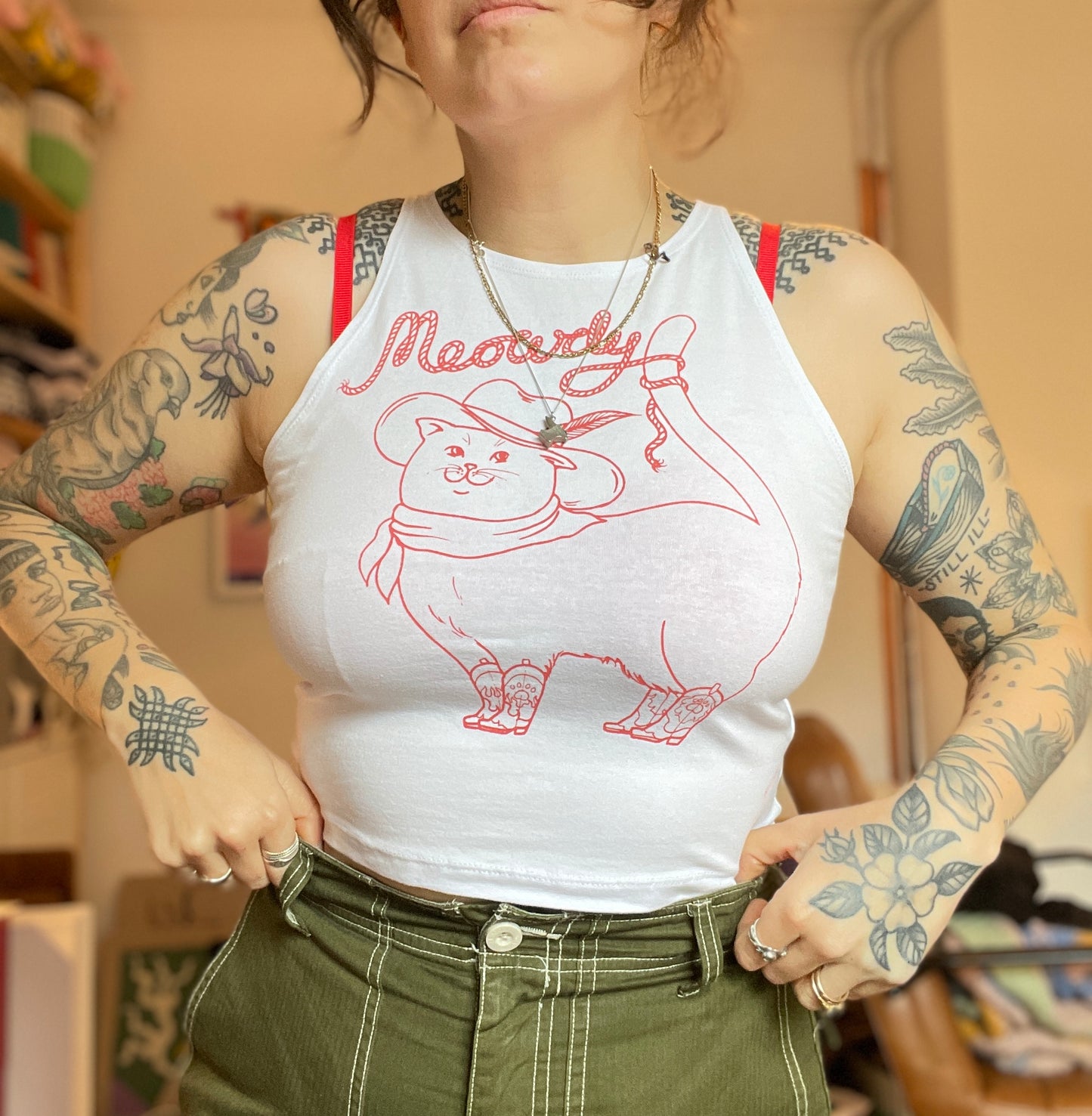 Meowdy Crop Top (black and white)