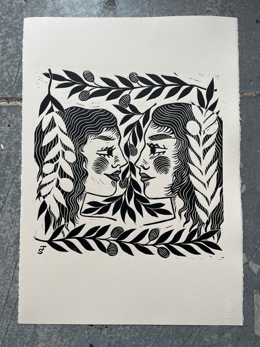 “Olive Branch” lino print