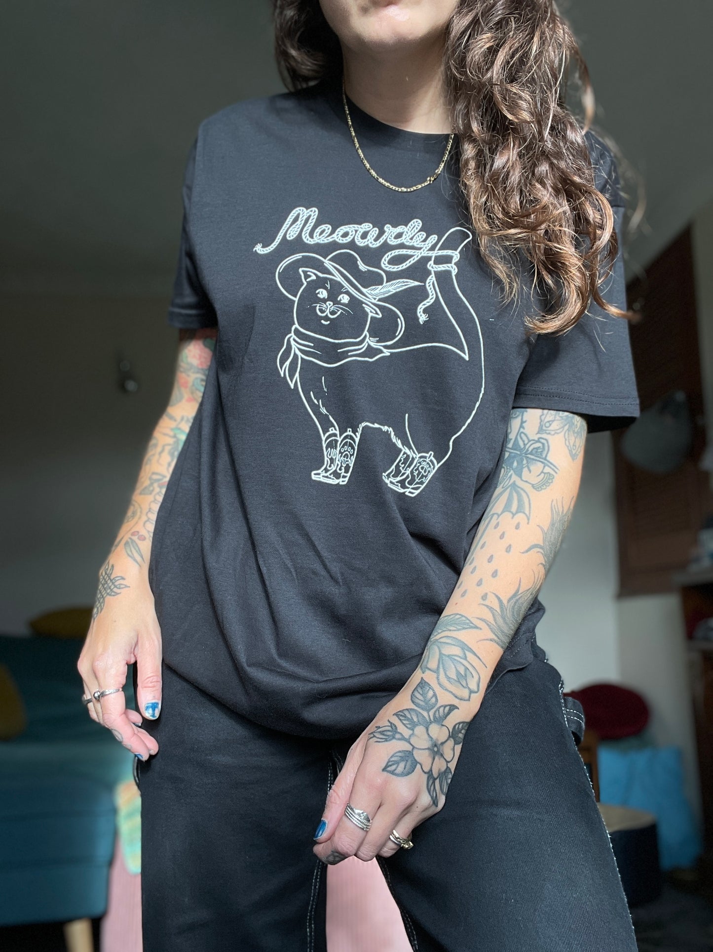 Meowdy unisex black T-shirt