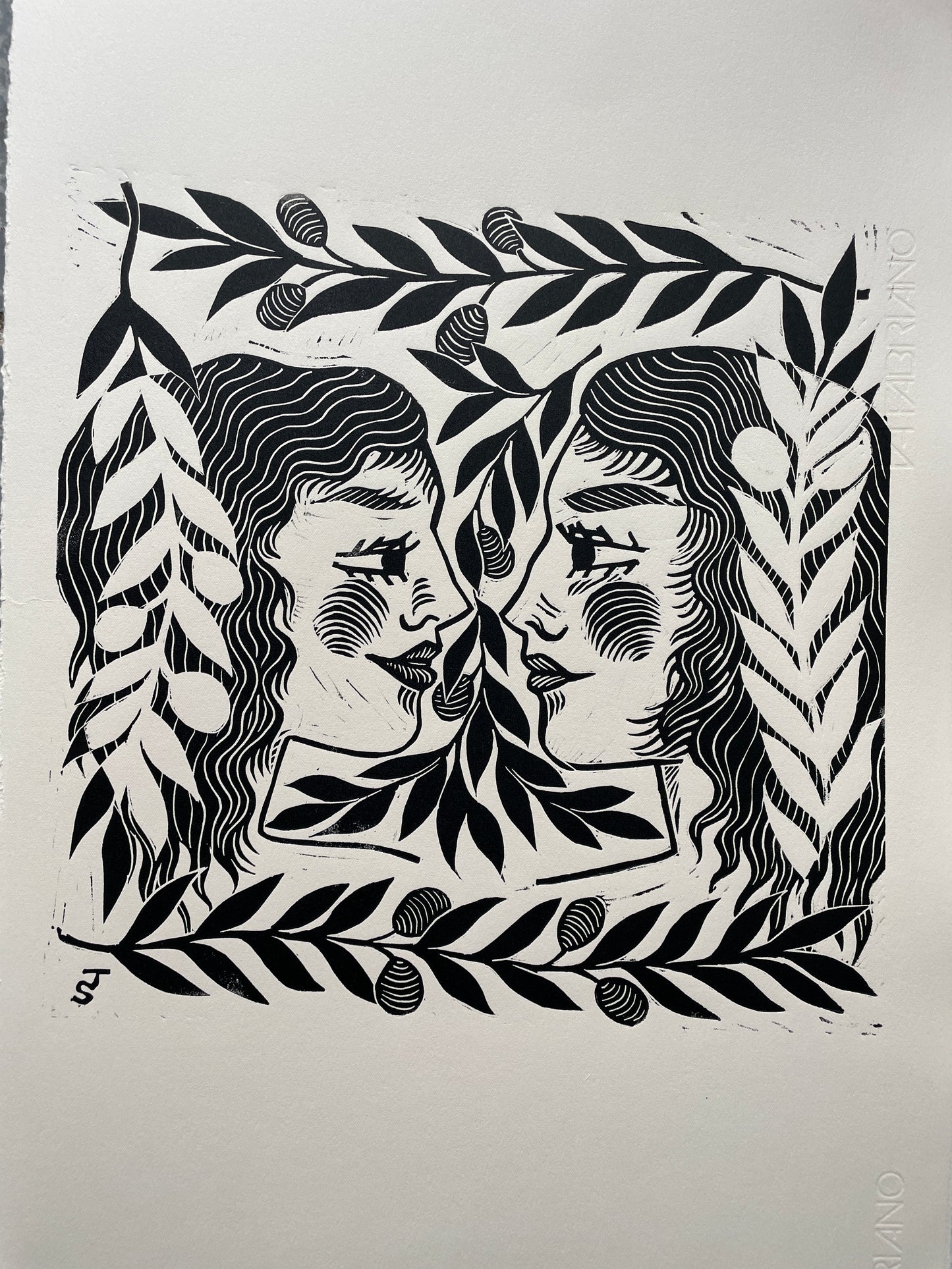 “Olive Branch” lino print