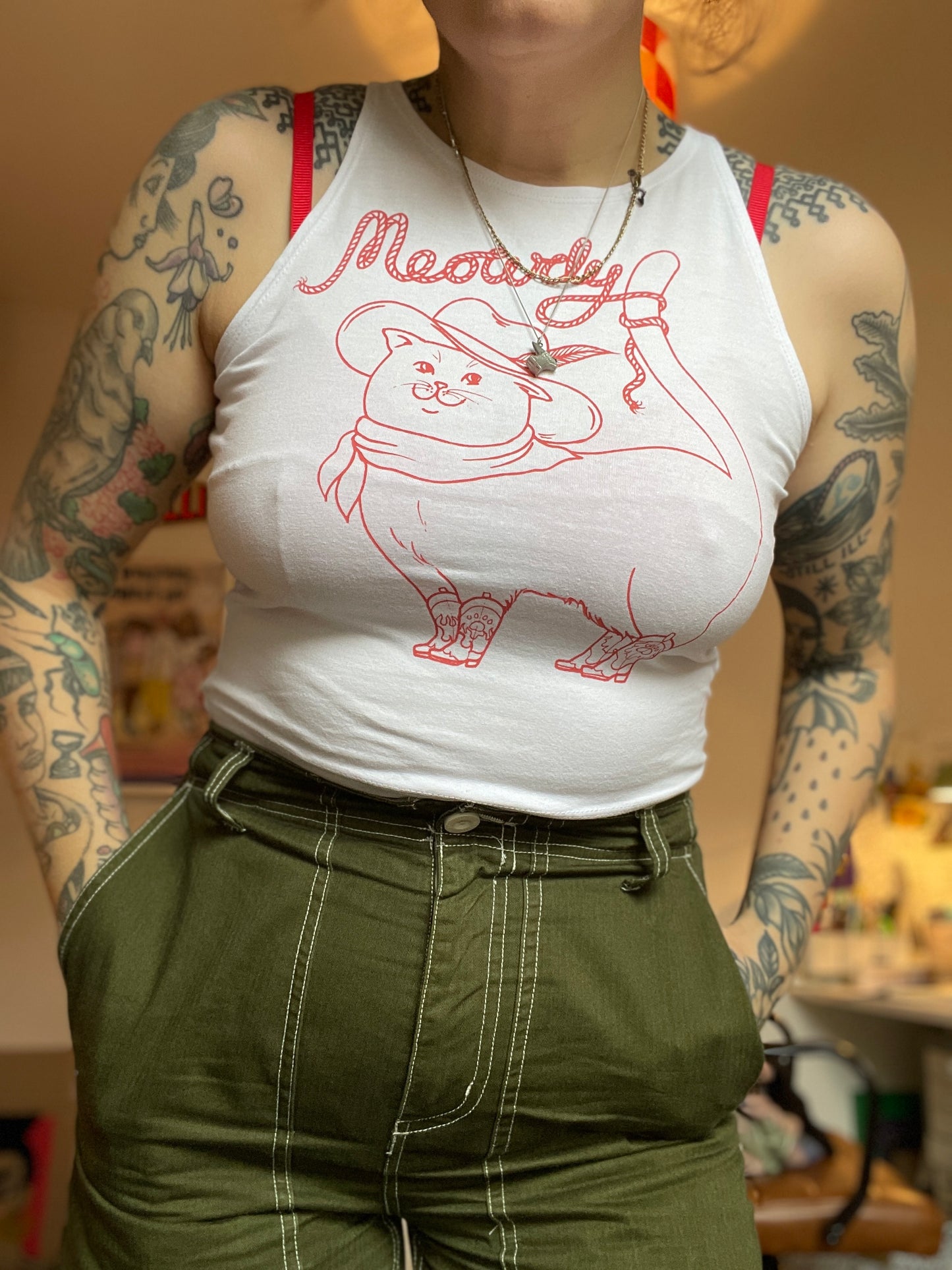 Meowdy Crop Top (black and white)