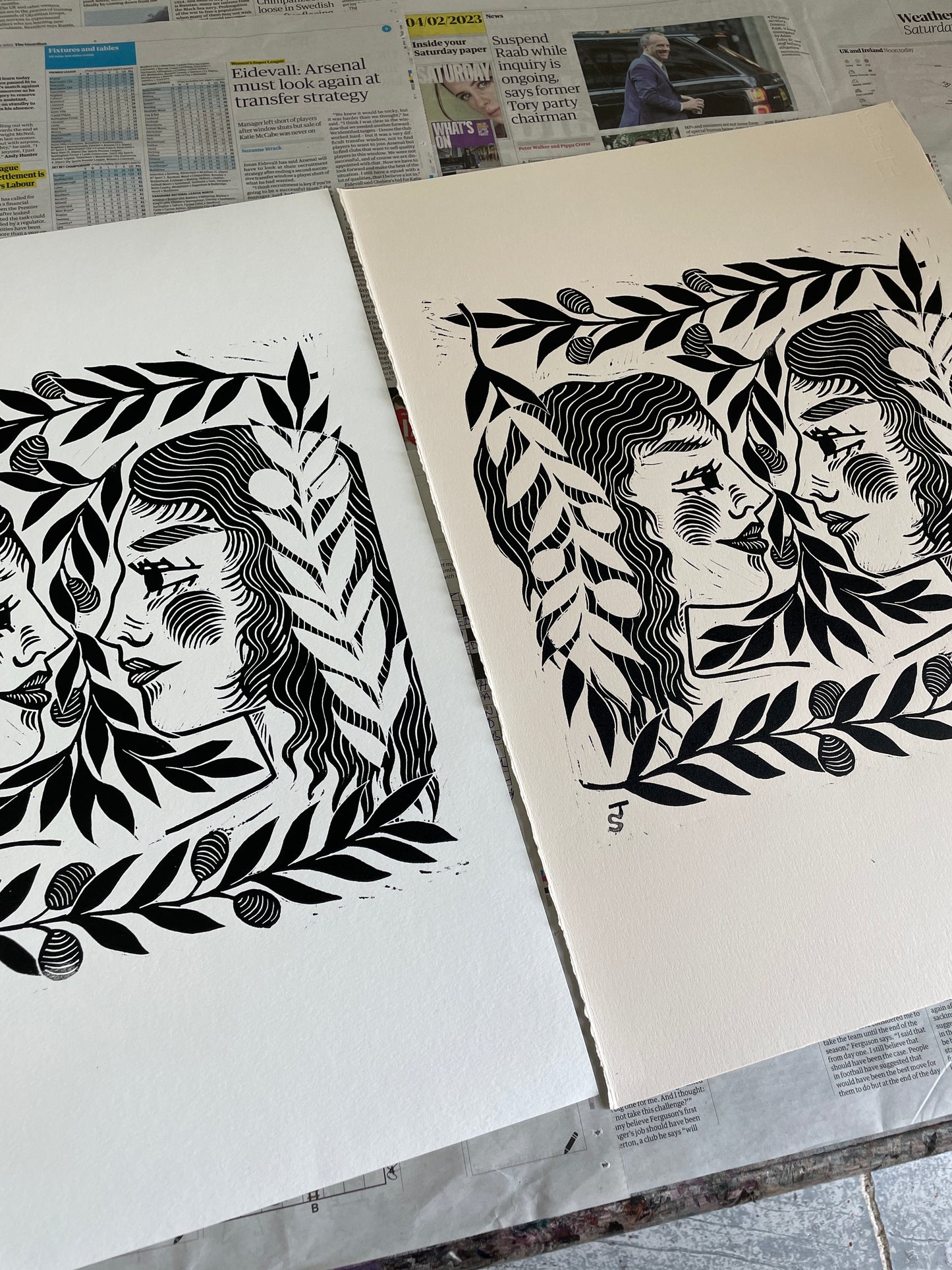 “Olive Branch” lino print