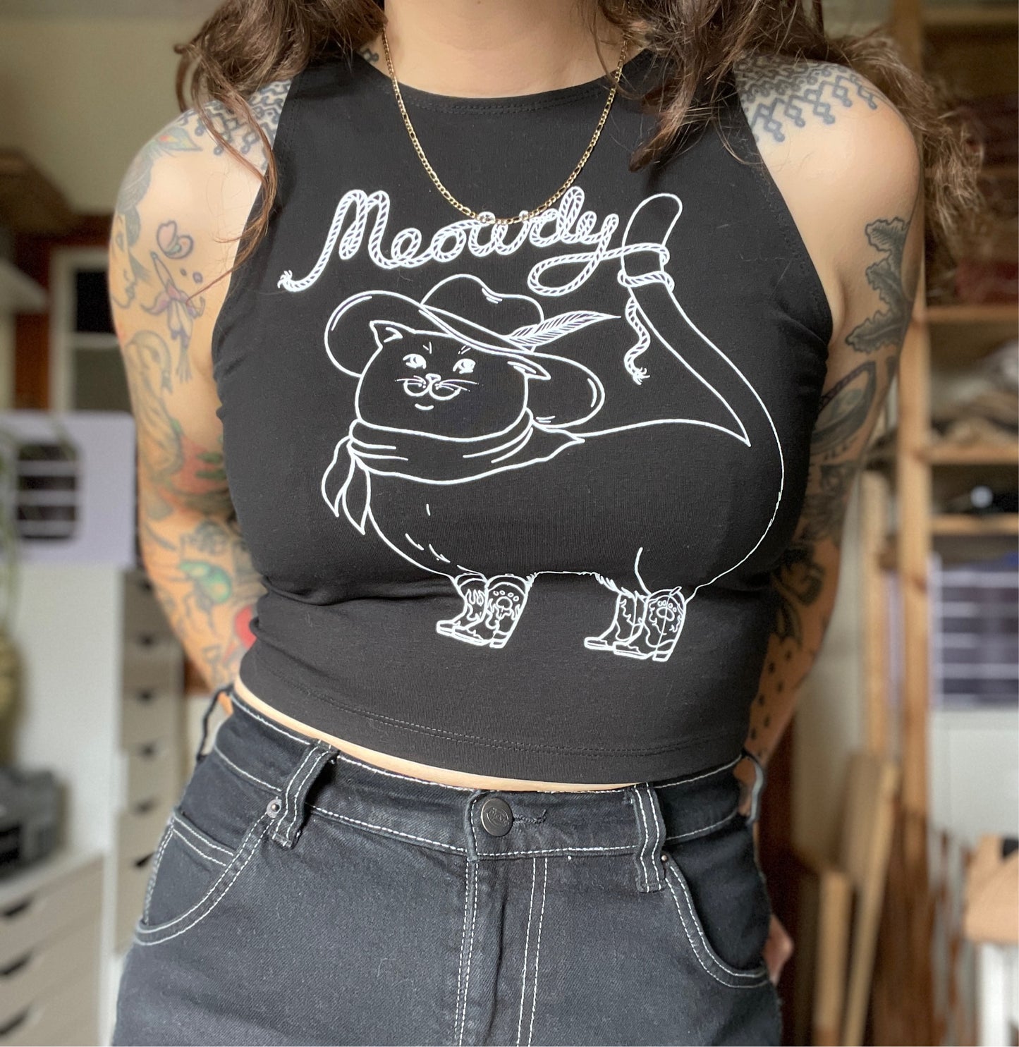 Meowdy Crop Top (black and white)