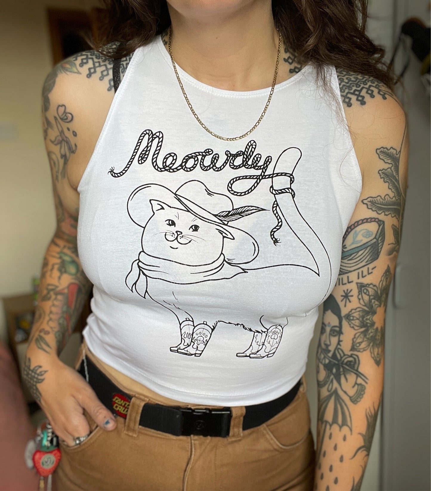 Meowdy Crop Top (black and white)