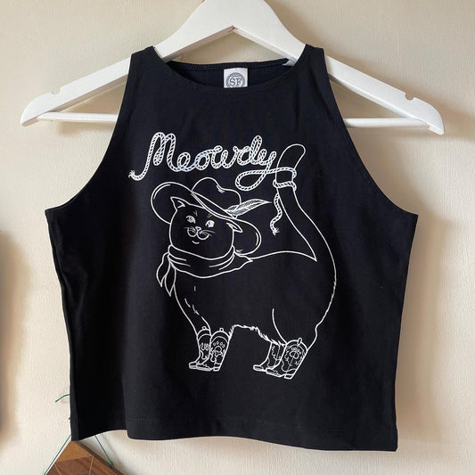Meowdy Crop Top (black and white)