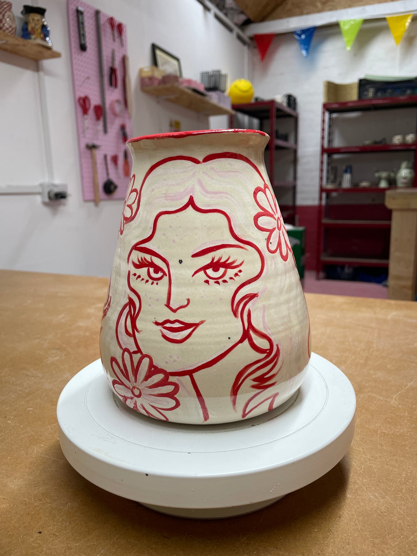 Large red and pink vase - Kicking pots pottery collab