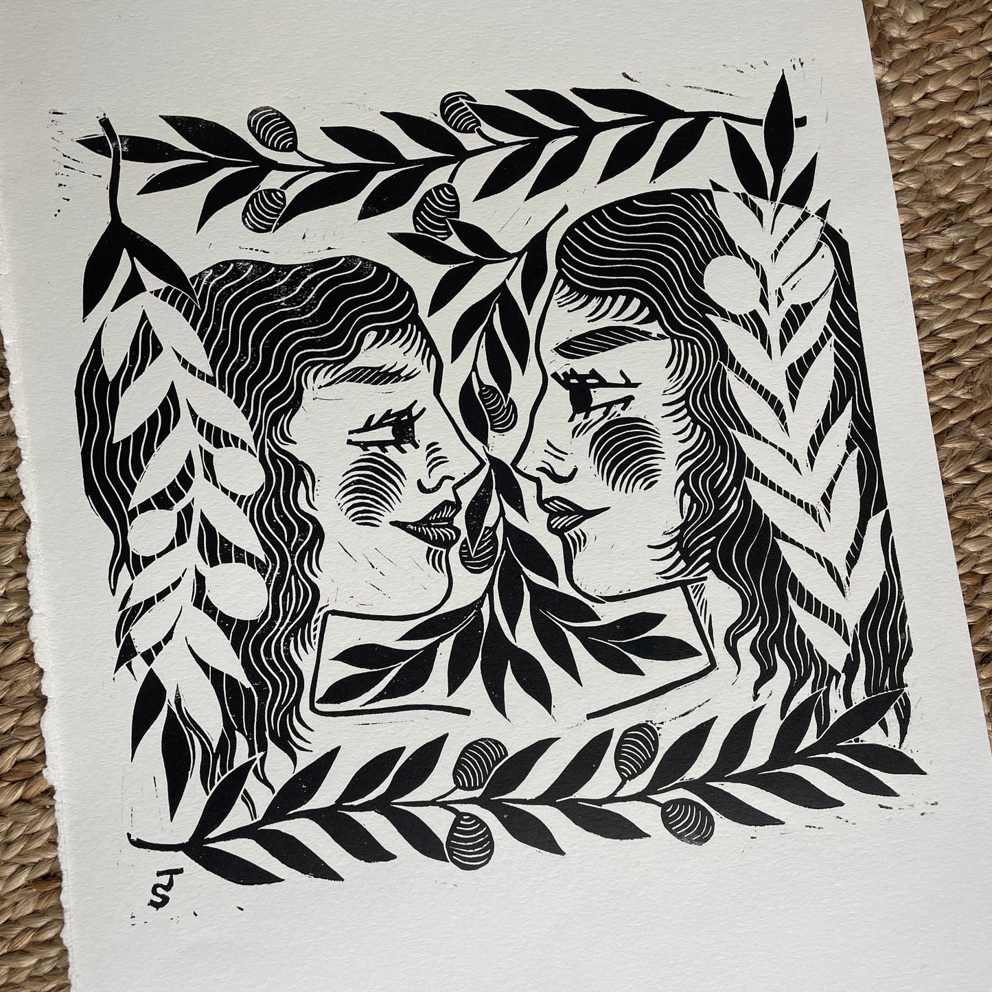 Misprint “Olive Branch” lino print