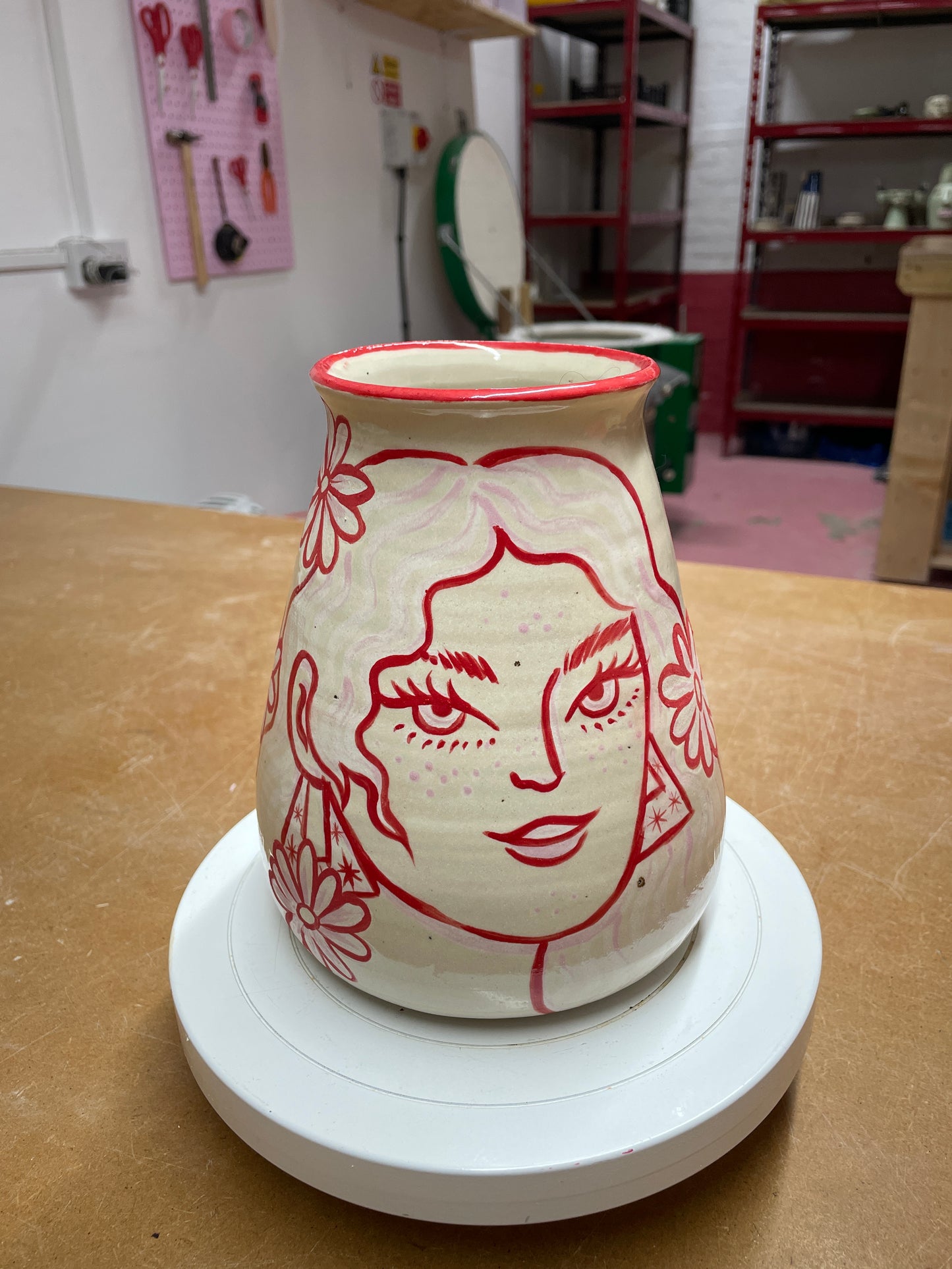 Large red and pink vase - Kicking pots pottery collab