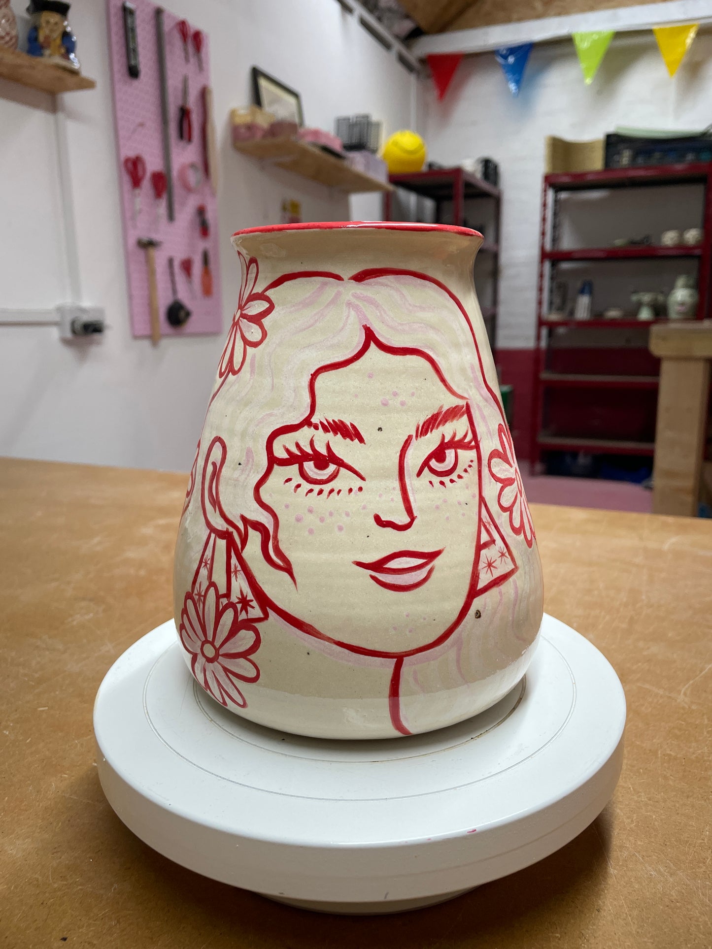 Large red and pink vase - Kicking pots pottery collab