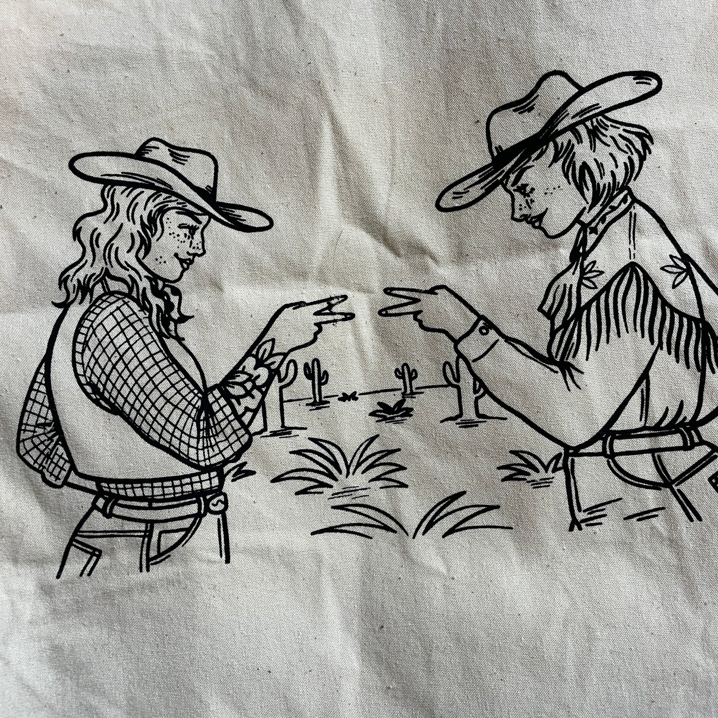 Misprint Rock, Paper, Scissors Cowgirls Tote Bags
