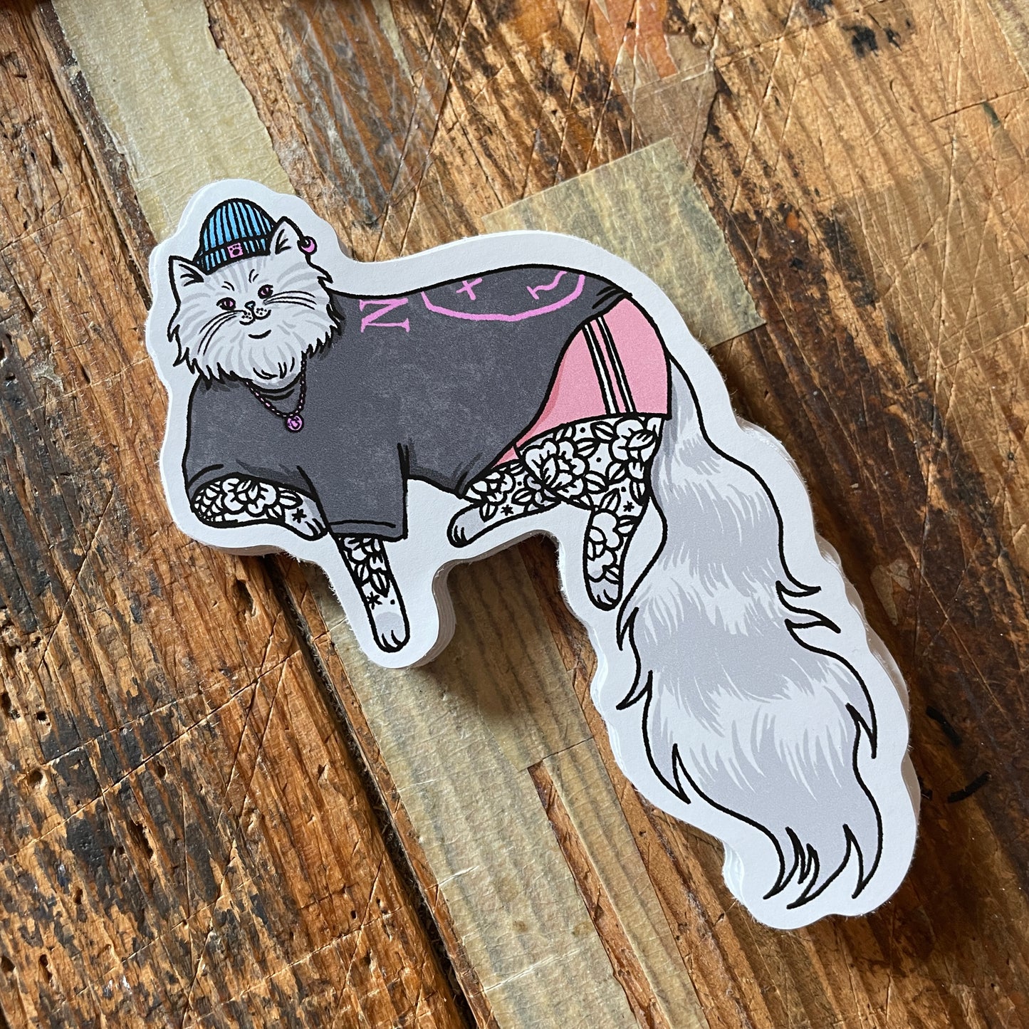 Long haired hipster cat sticker