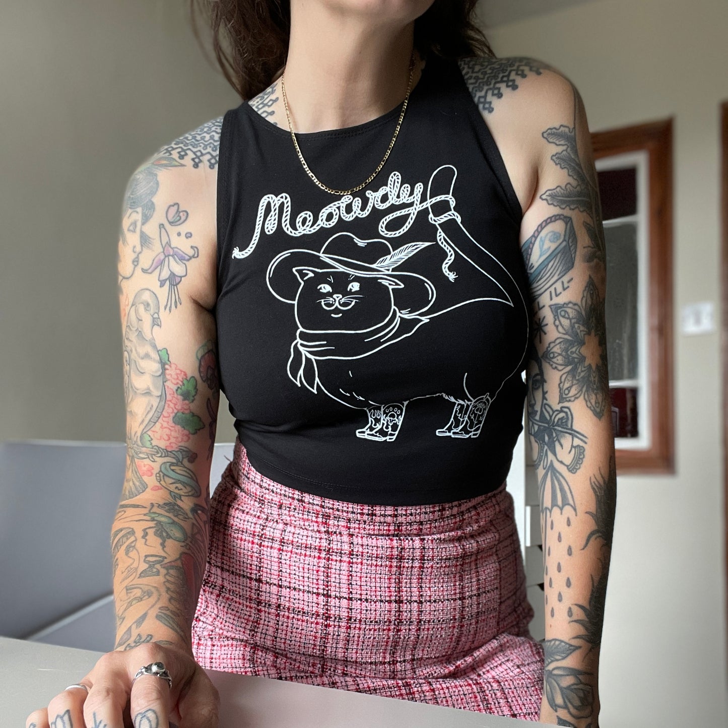 Meowdy Crop Top (black and white)