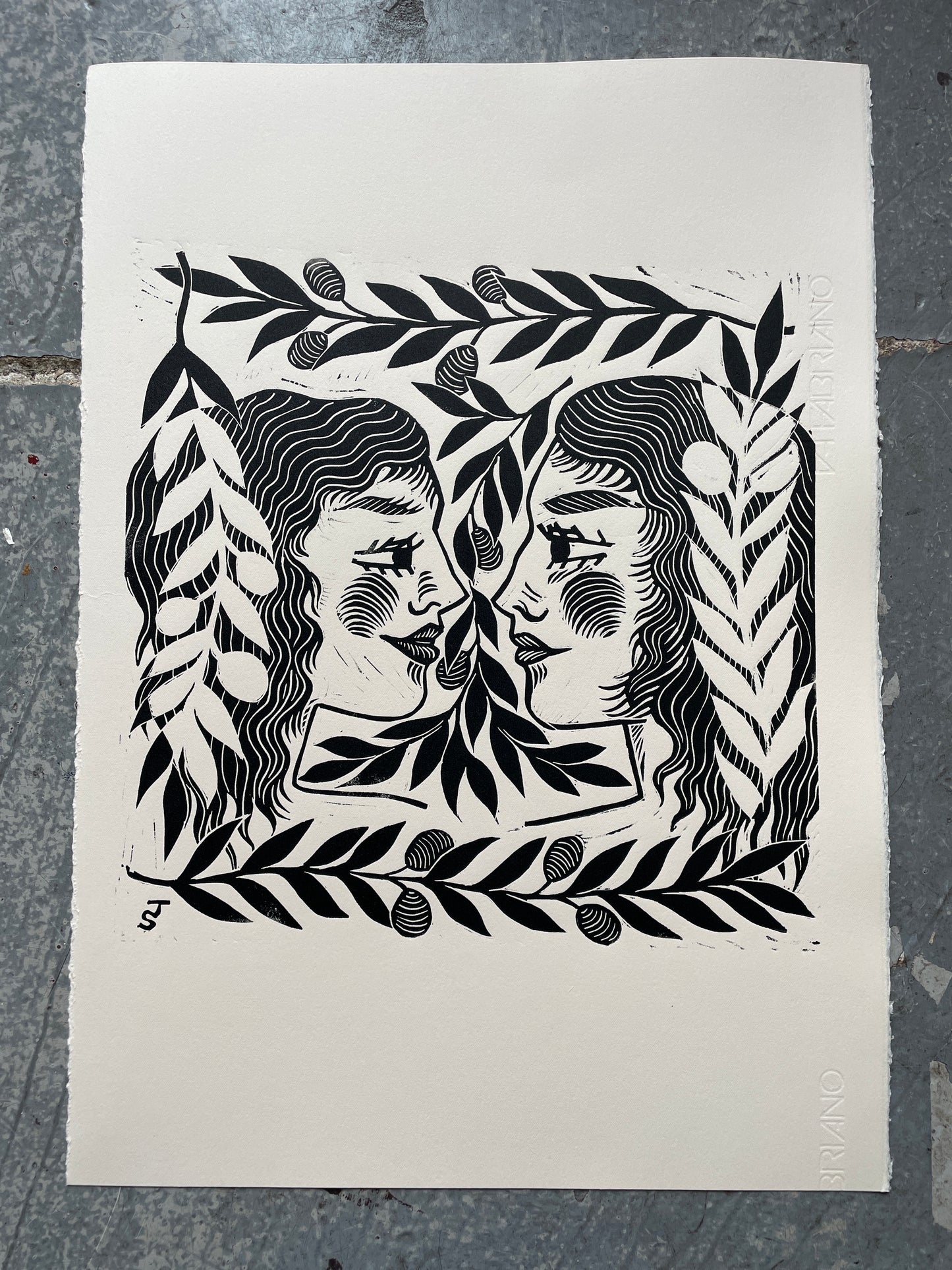 “Olive Branch” lino print
