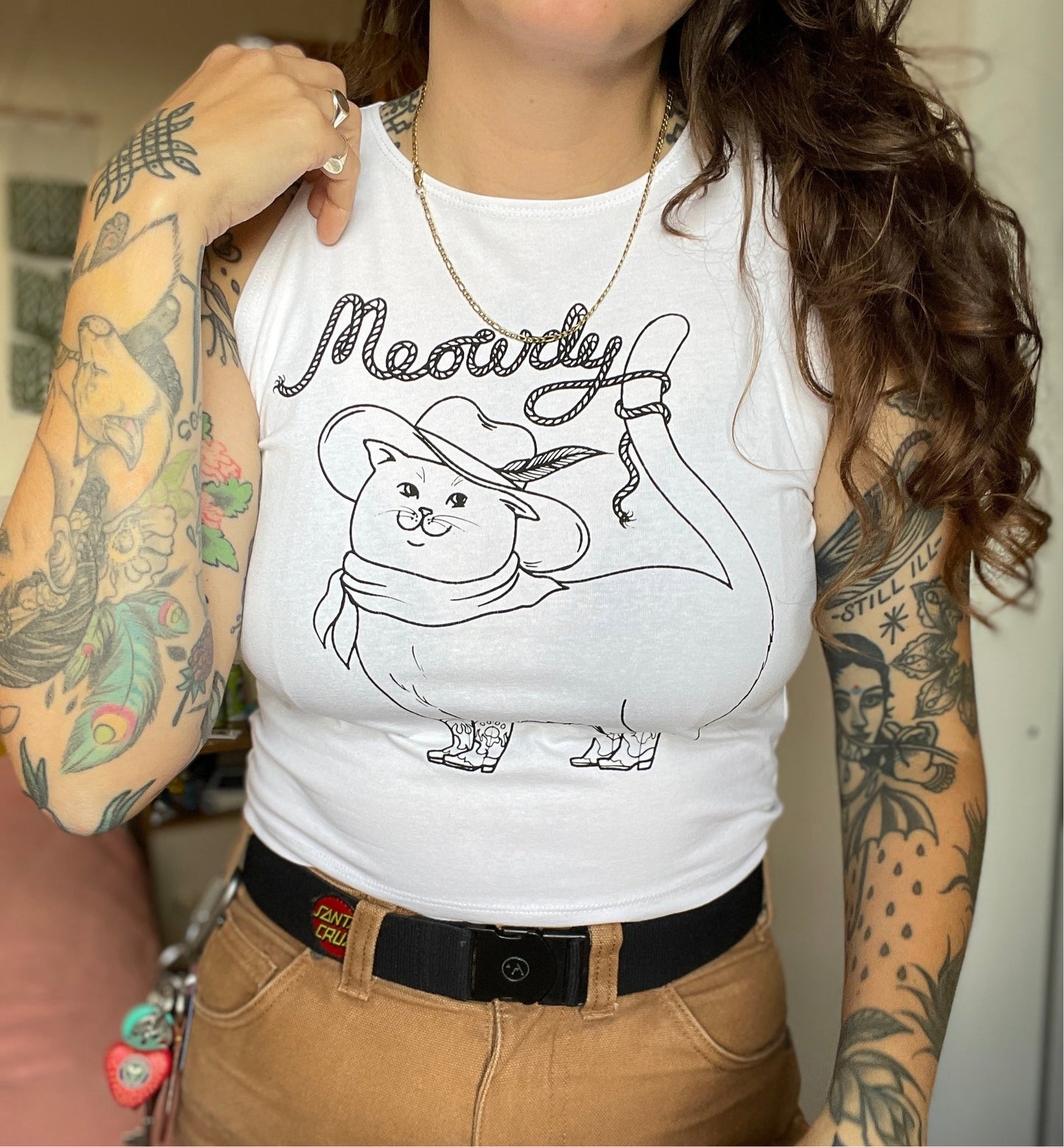 Meowdy Crop Top (black and white)