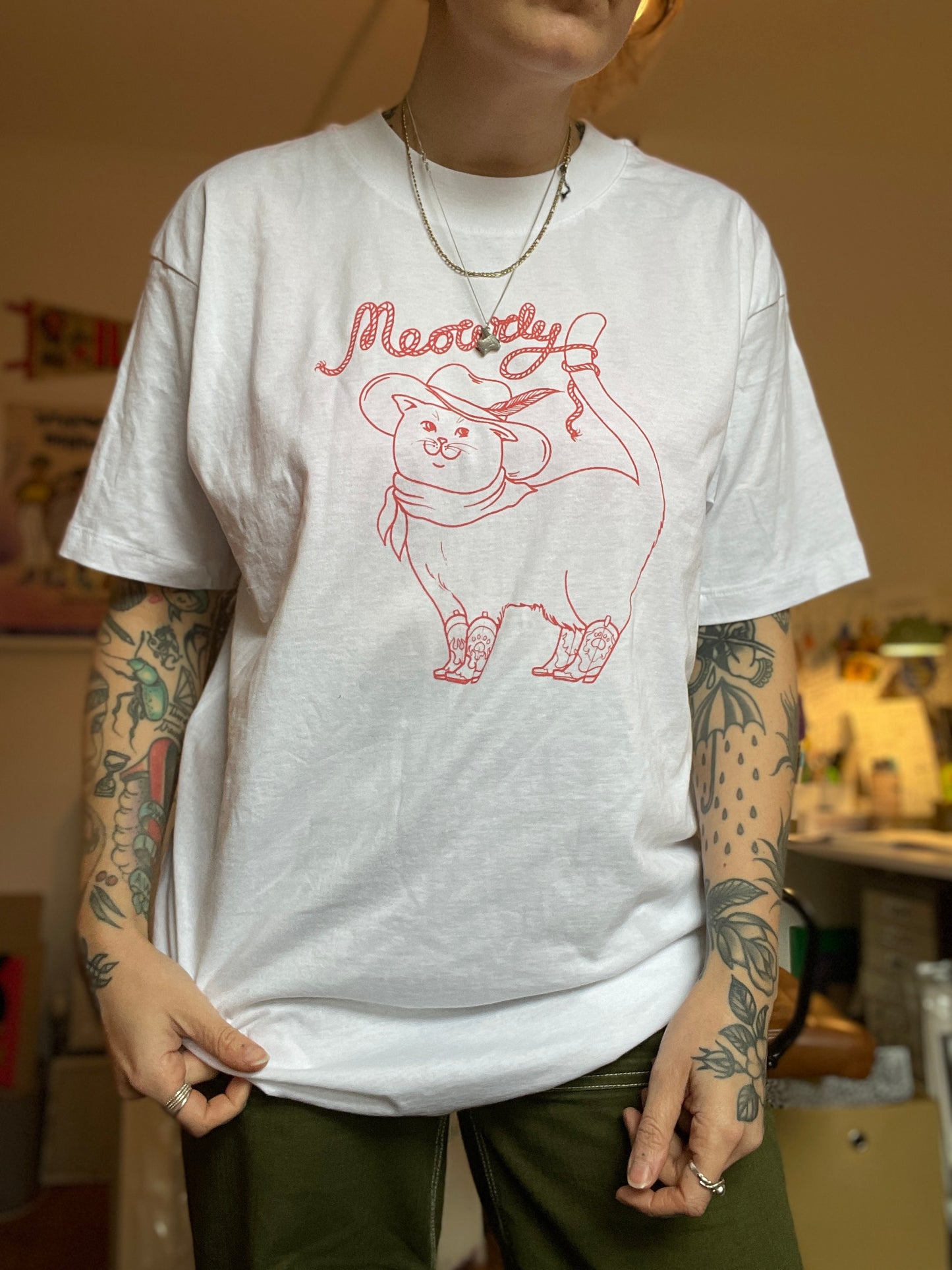 Meowdy T-Shirt White & Pink