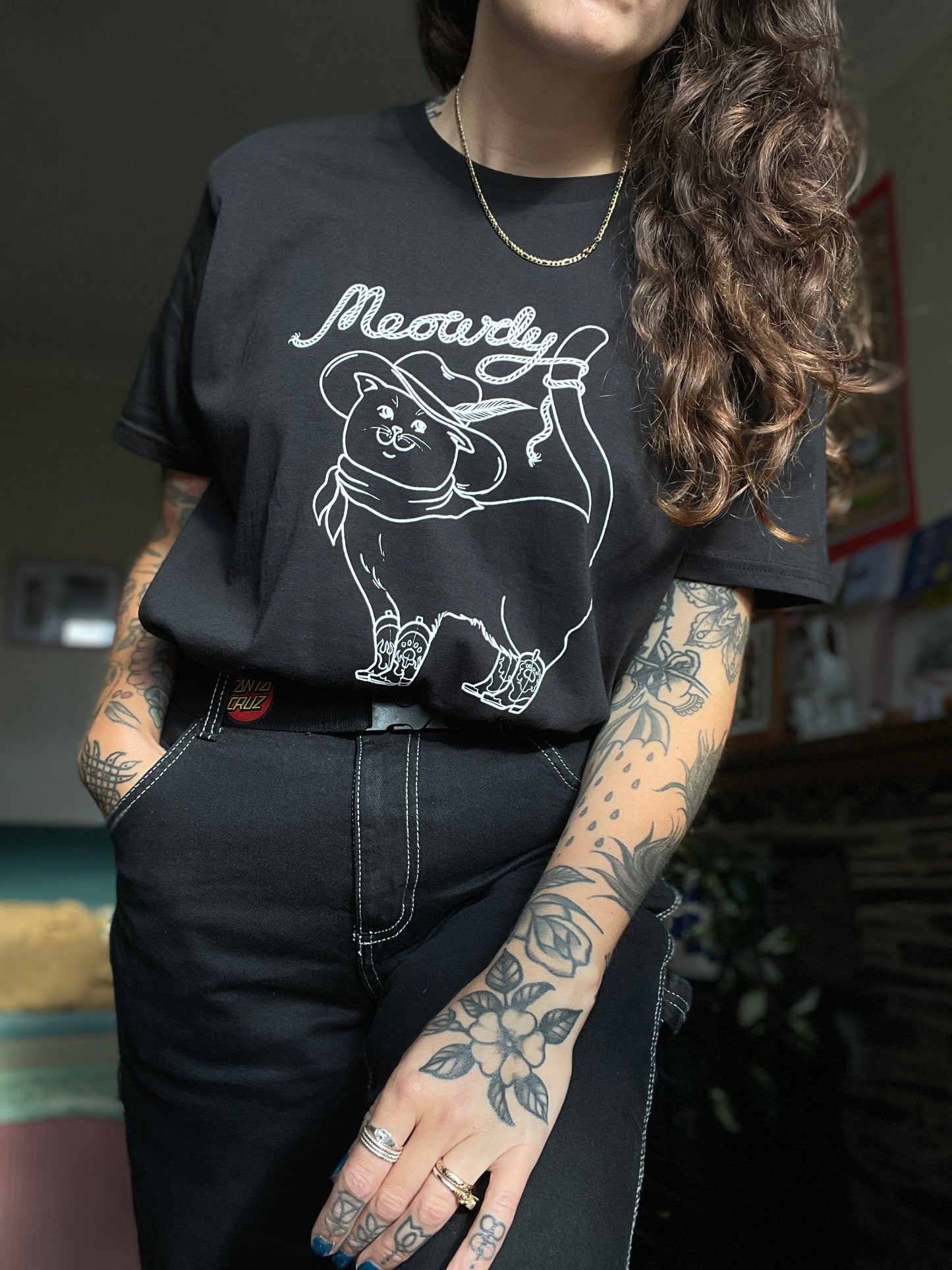 Meowdy unisex black T-shirt